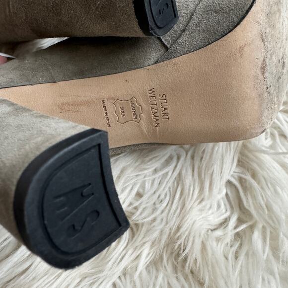 Stuart Weitzman Green Suede Peep Toe Block Heel Booties Women's Size 6.5 - Picture 6 of 11